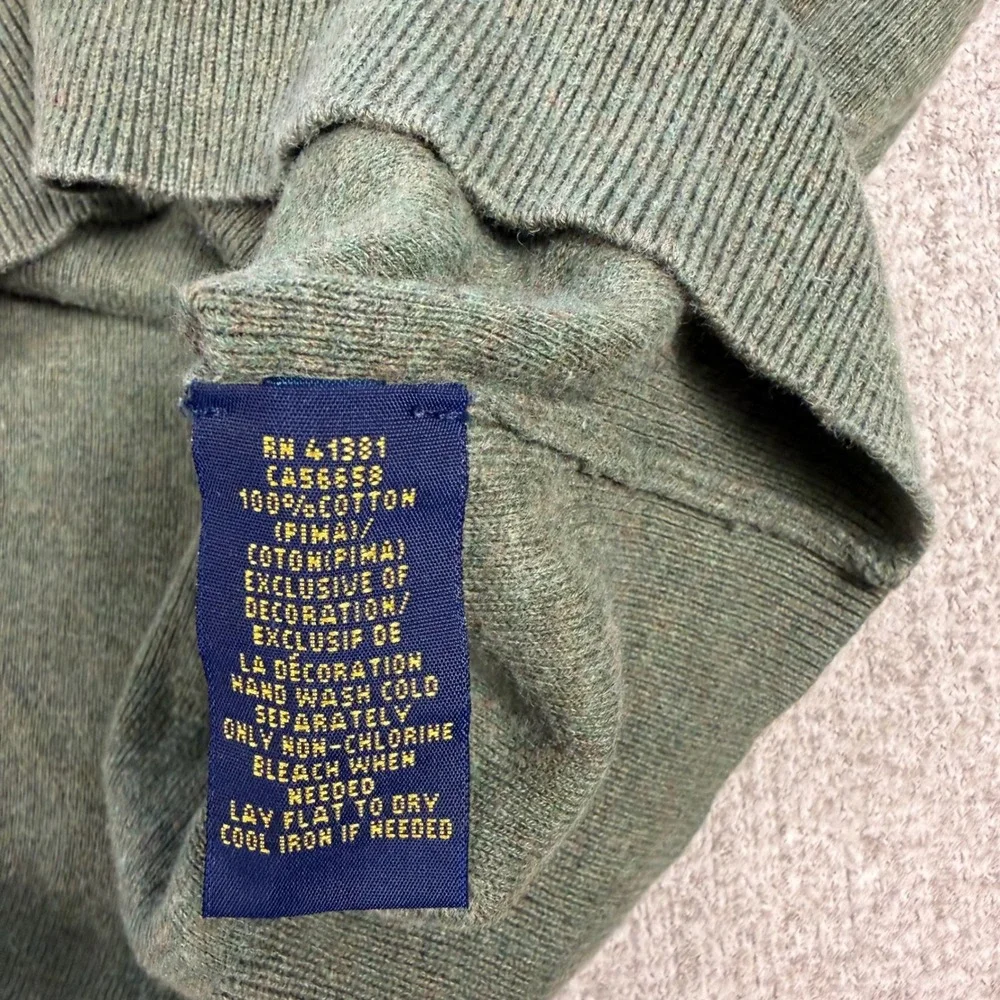 Polo Ralph Lauren V-Neck Sweater Mens XXL Olive Green Pima Cotton Pony Logo